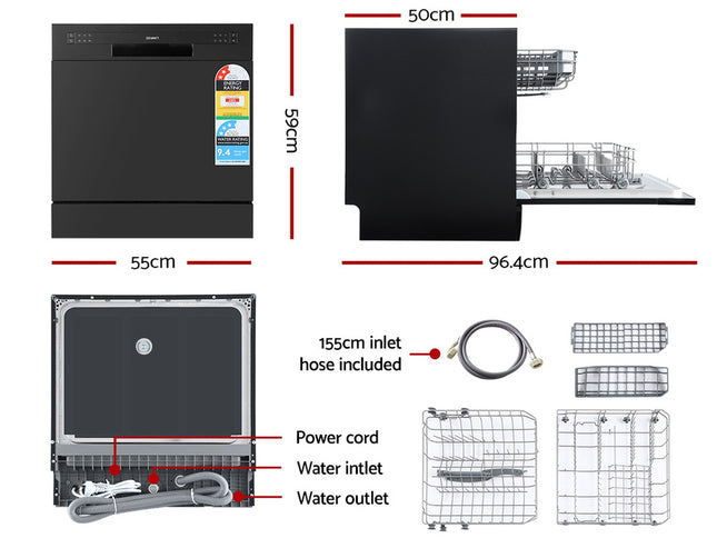 Devanti 8 Place Settings Benchtop Dishwasher Black