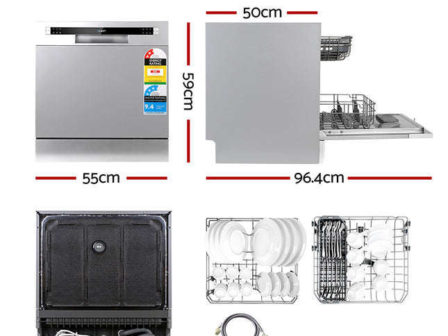 Devanti 8 Place Settings Benchtop Dishwasher Sliver