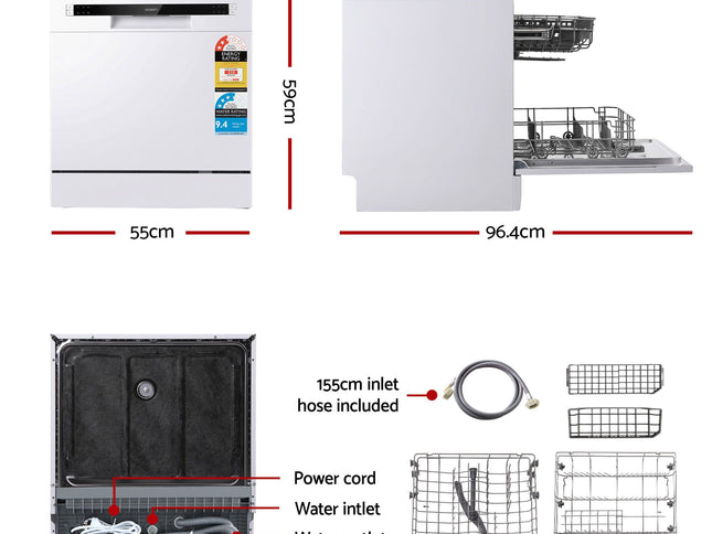 Devanti 8 Place Settings Benchtop Dishwasher White