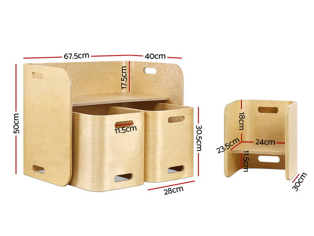 Keezi 3PCS Kids Table and Chairs Set Multifunctional Storage Desk