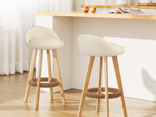 Artiss 2x Bar Stools Padded Leather Wooden Beige