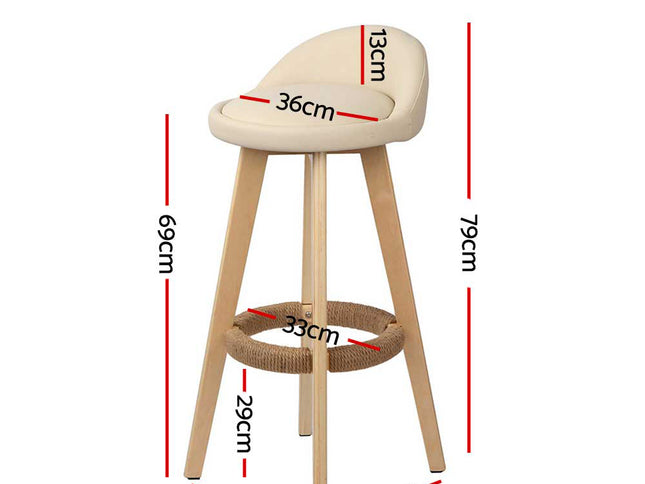 Artiss 2x Bar Stools Padded Leather Wooden Beige