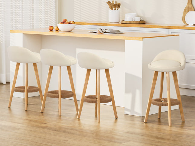 Artiss 4x Bar Stools Padded Leather Wooden Beige