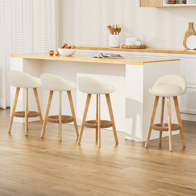 Artiss 4x Bar Stools Padded Leather Wooden Beige