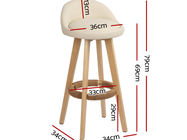 Artiss 4x Bar Stools Padded Leather Wooden Beige