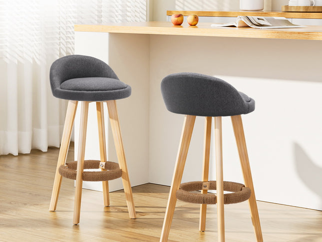 Artiss 2x Bar Stools Padded Linen Wooden Grey
