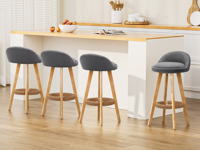 Artiss 4x Bar Stools Padded Linen Wooden Grey
