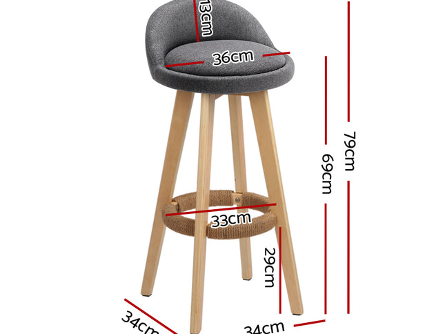 Artiss 4x Bar Stools Padded Linen Wooden Grey
