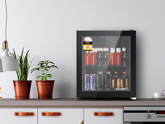 Devanti 46L Bar Fridge Glass Door Black