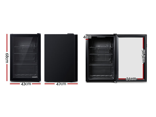 Devanti 70L Bar Fridge Glass Door w/Light Black