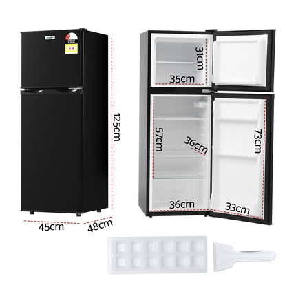 Devanti 122L Two Door Bar Fridge Mini Fridge with Freezer Black