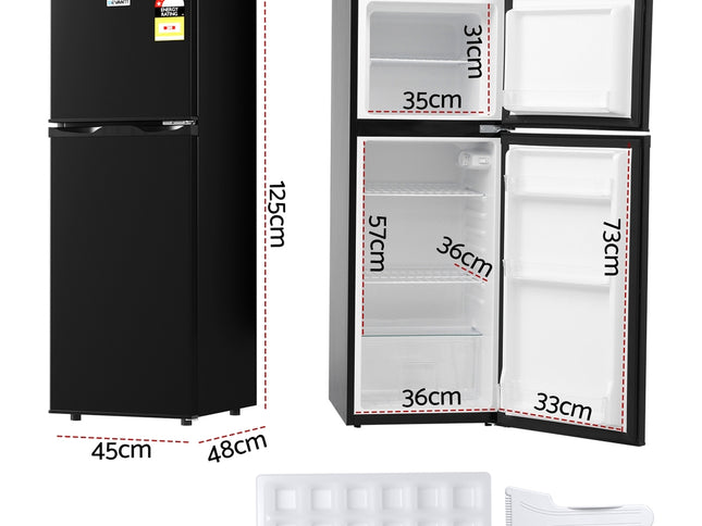 Devanti 122L Two Door Bar Fridge Mini Fridge with Freezer Black