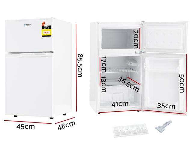 Devanti 85L Bar Fridge Mini Freezer Refrigerator White