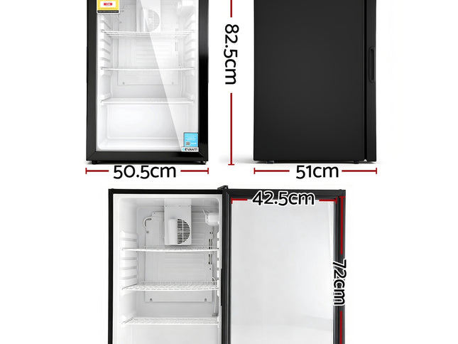 Devanti 105L Bar Fridge Glass Door Mini Fridge Countertop Cooler Black