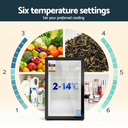 Devanti 105L Bar Fridge Glass Door Mini Fridge Countertop Cooler Black