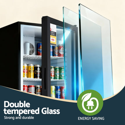 Devanti 105L Bar Fridge Glass Door Mini Fridge Countertop Cooler Black