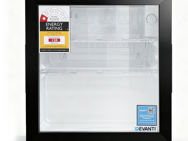 Devanti 40L Bar Fridge Glass Door Mini Fridge Countertop Cooler Black