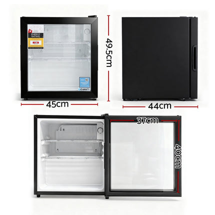 Devanti 40L Bar Fridge Glass Door Mini Fridge Countertop Cooler Black