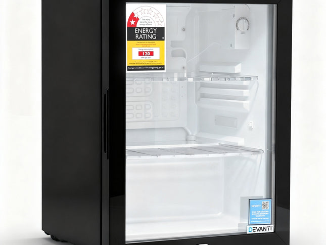 Devanti 56L Bar Fridge Glass Door Mini Fridge Countertop Cooler Black