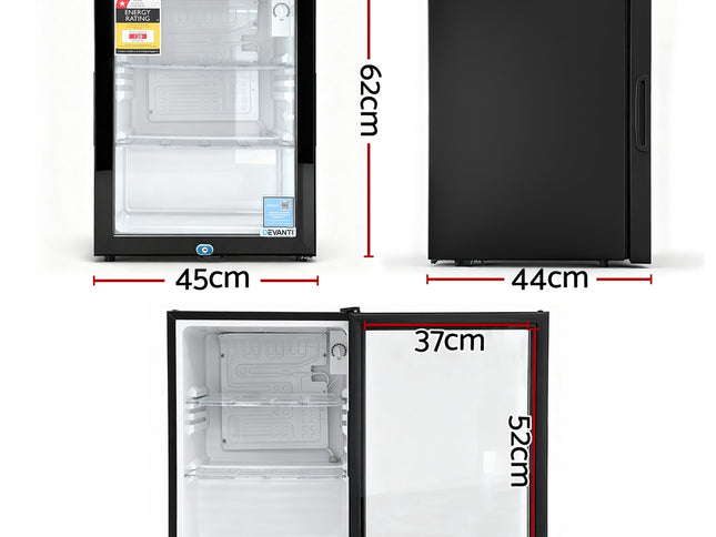 Devanti 56L Bar Fridge Glass Door Mini Fridge Countertop Cooler Black
