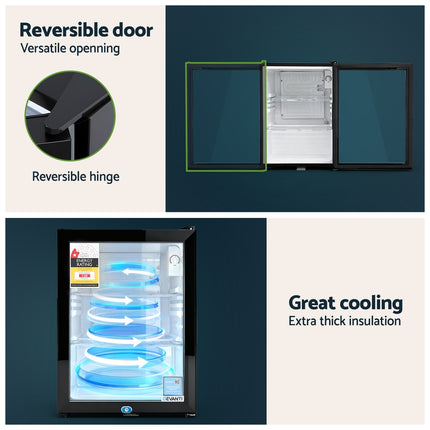 Devanti 56L Bar Fridge Glass Door Mini Fridge Countertop Cooler Black