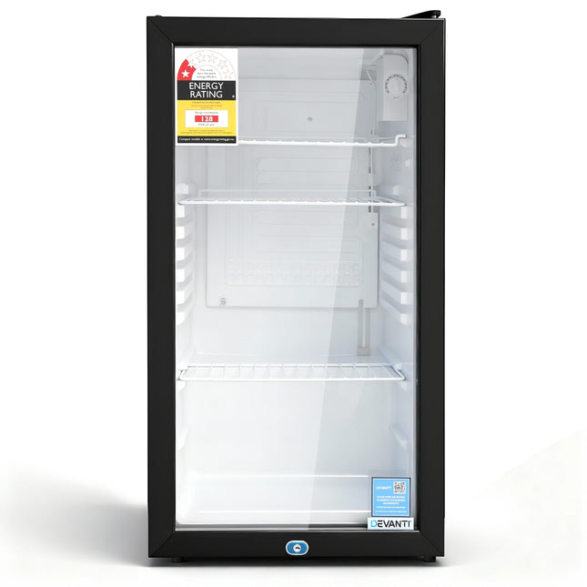 Devanti 78L Bar Fridge Glass Door Mini Fridge Countertop Cooler Black