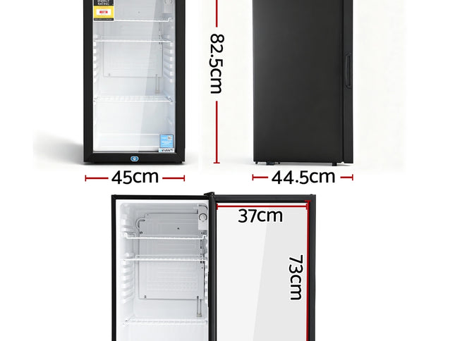 Devanti 78L Bar Fridge Glass Door Mini Fridge Countertop Cooler Black