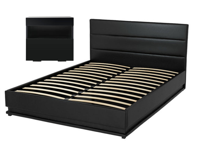 Artiss RGB LED Double Bed Frame with Beside Table Set 16 Colour Mood Lighting