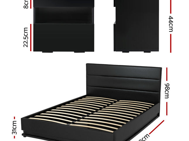 Artiss RGB LED Double Bed Frame with Beside Table Set 16 Colour Mood Lighting