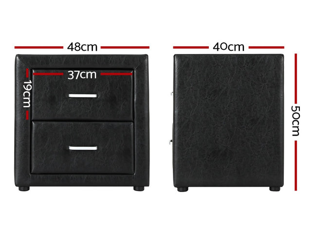 Artiss 2X Bedside Table 2 Drawers Side Table Leather - CADEN Black