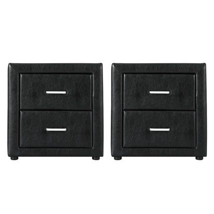 Artiss 2X Bedside Table 2 Drawers Side Table Leather - CADEN Black