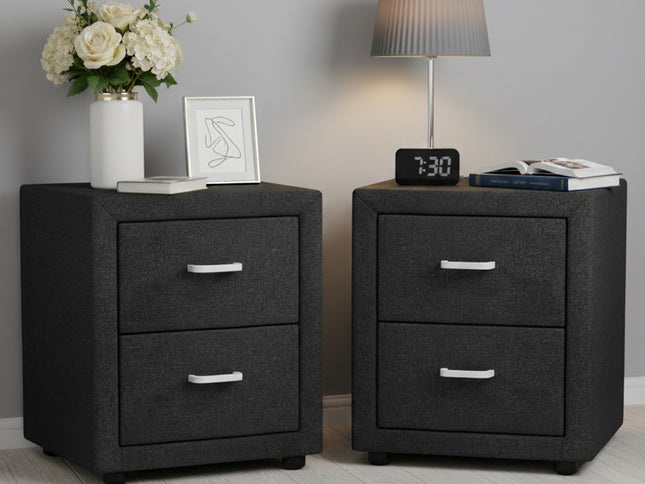 Artiss 2X Bedside Table 2 Drawers Fabric - CADEN Charcoal