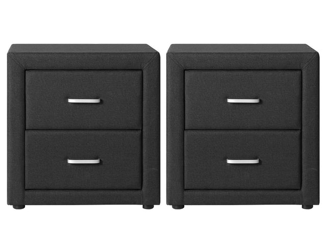 Artiss 2X Bedside Table 2 Drawers Fabric - CADEN Charcoal