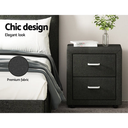 Artiss 2X Bedside Table 2 Drawers Fabric - CADEN Charcoal