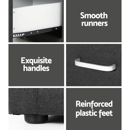 Artiss 2X Bedside Table 2 Drawers Fabric - CADEN Charcoal