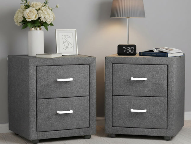 Artiss 2X Bedside Table 2 Drawers Side Table Fabric - CADEN Grey