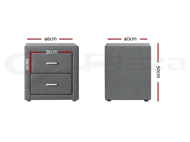 Artiss 2X Bedside Table 2 Drawers Side Table Fabric - CADEN Grey