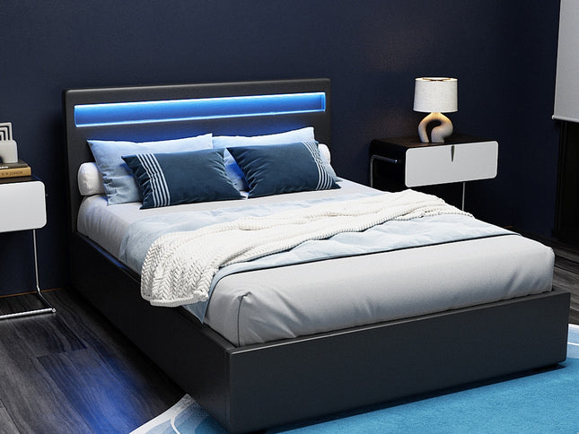 Artiss Bed Frame Double Size LED Gas Lift Black COLE
