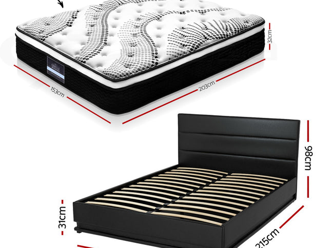 Artiss RGB LED Queen Bed Frame with 32cm Giselle Mattress Set
