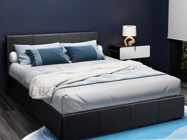 Artiss Bed Frame Queen Size Gas Lift Black NINO