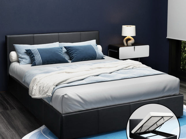 Artiss Bed Frame Queen Size Gas Lift Black NINO