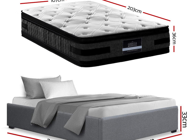 Artiss Bed Frame with 36cm Giselle Mattress Set King Single Gas Lift Base Grey