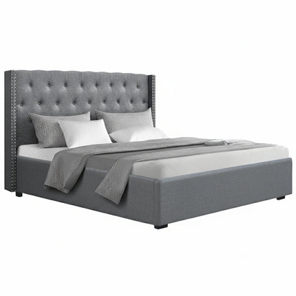 Artiss King Bed Frame Storage Tufted Headboard Gas Lift Base Grey