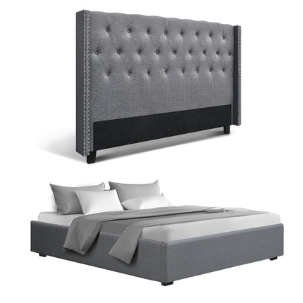 Artiss King Bed Frame Storage Tufted Headboard Gas Lift Base Grey