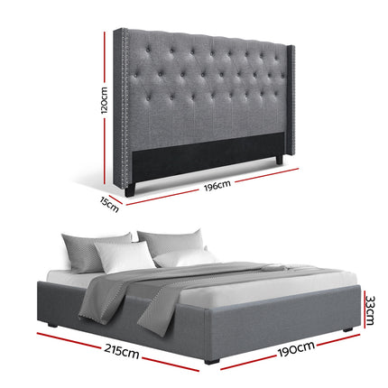 Artiss King Bed Frame Storage Tufted Headboard Gas Lift Base Grey