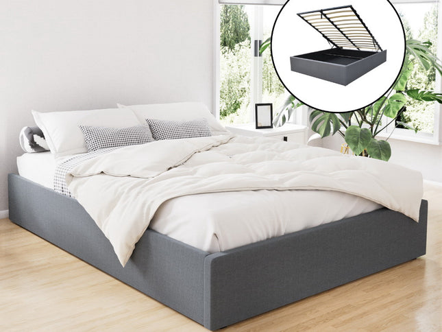 Artiss Bed Frame Queen Size Gas Lift Base Grey TOKI