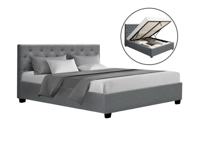 Artiss Bed Frame Queen Size Gas Lift Grey VILA