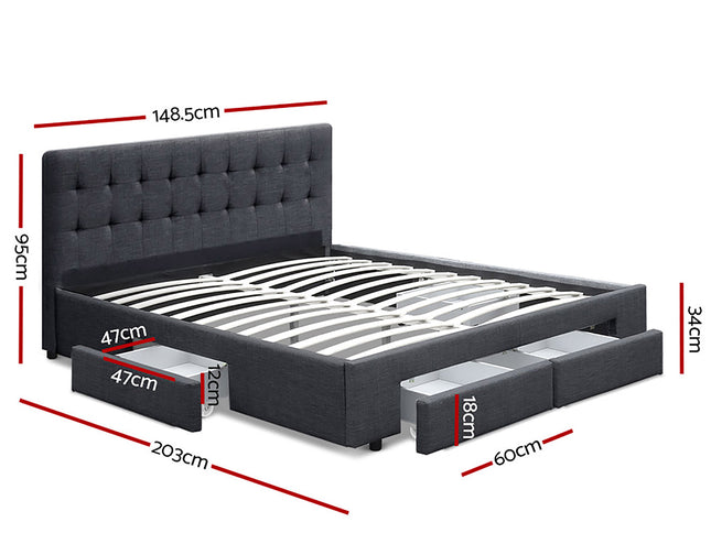 Artiss Bed Frame Double Size with 4 Drawers Grey AVIO