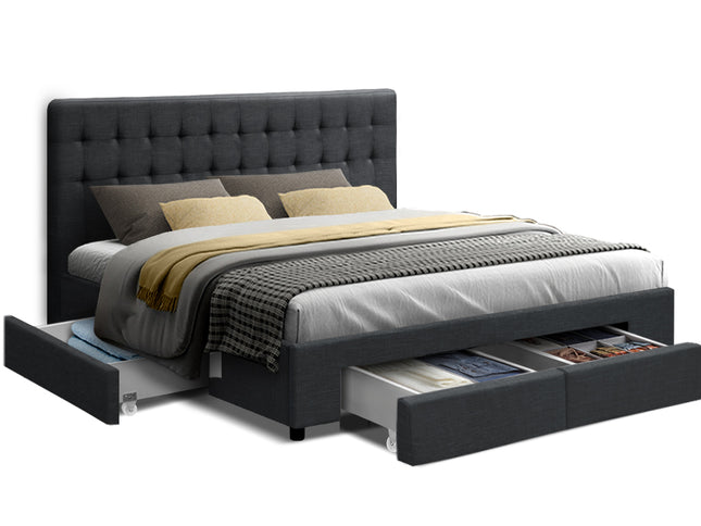 Artiss Bed Frame King Size with 4 Drawers Charcoal AVIO