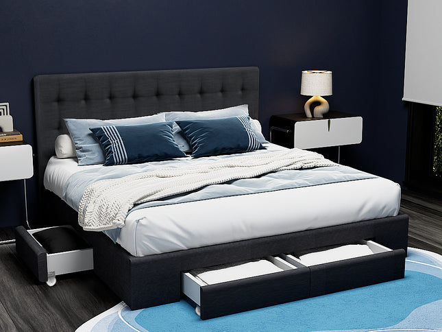 Artiss Bed Frame King Size with 4 Drawers Charcoal AVIO